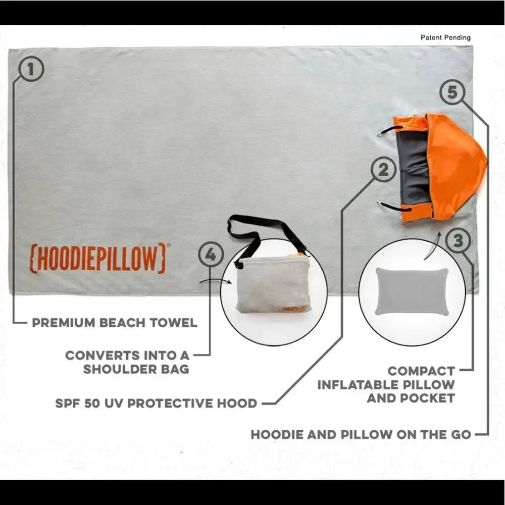 Hoodiepillow 5 in 1 Blue Beach Towel built in hood pockets convertible into bag